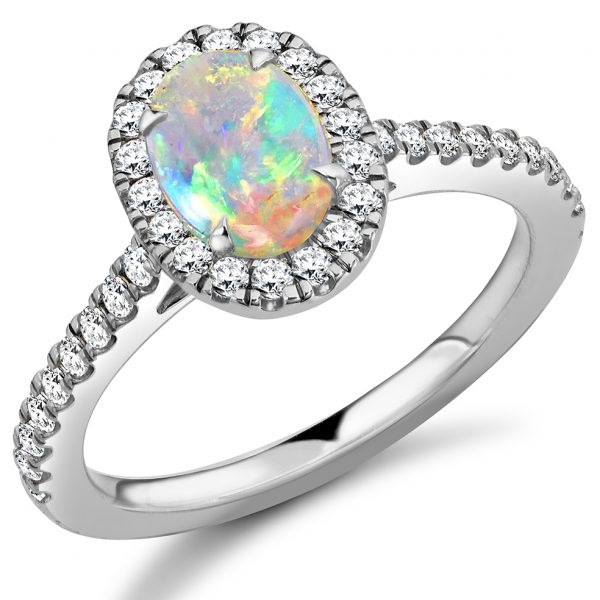 white gold diamond and opal ring