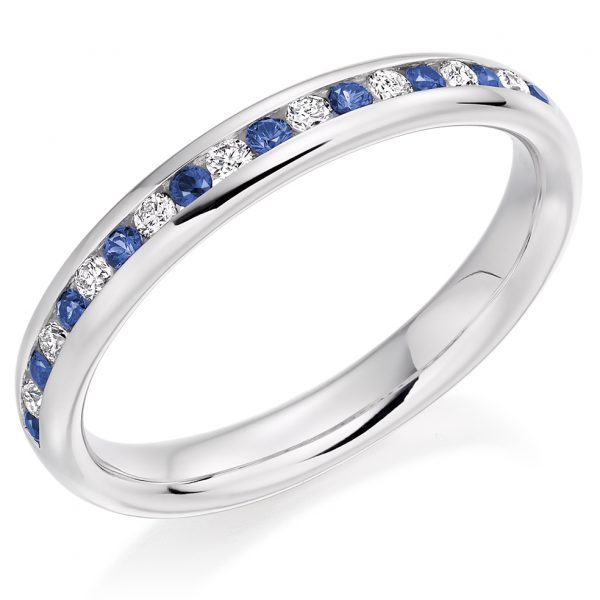 white gold sapphire and diamond eternity ring