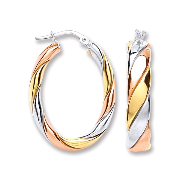 Silver Three Colour Oval Hoop Earrings - Northumberland Goldsmiths