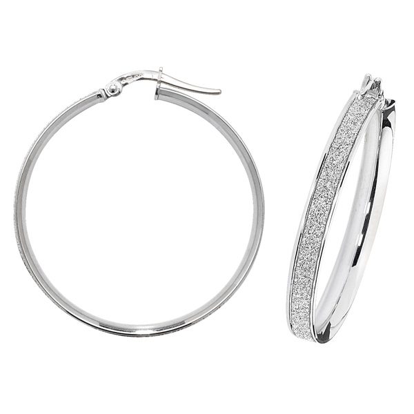 9 carat white gold 30mm round frost effect hoop earring