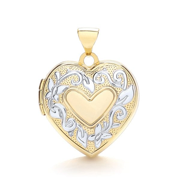 9 Carat Yellow And White Gold Heart Shaped Family Locket