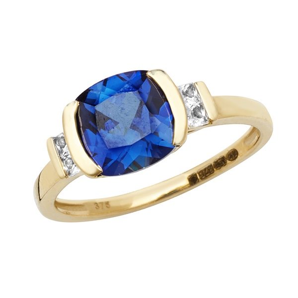 9 carat gold created sapphire dress ring