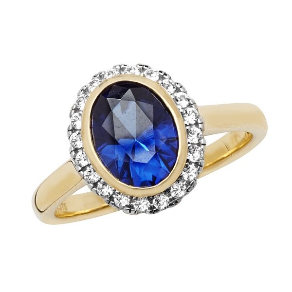 9 carat gold oval created sapphire ring