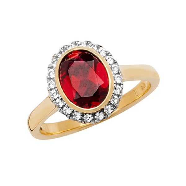 9 carat yellow gold created ruby ring
