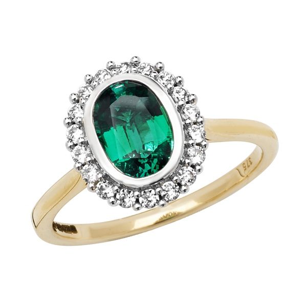 9 carat yellow gold created emerald dress ring