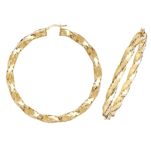 large pair of 9 carat yellow gold hoop earrings