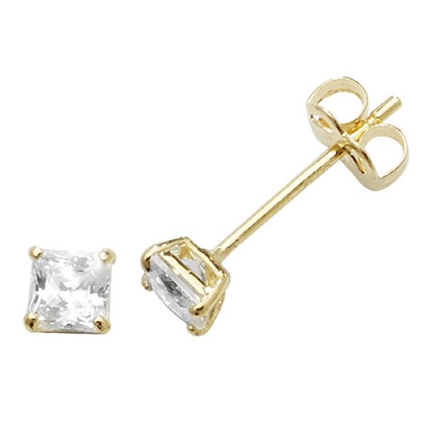 9 carat yellow gold square cubic zirconia earrings