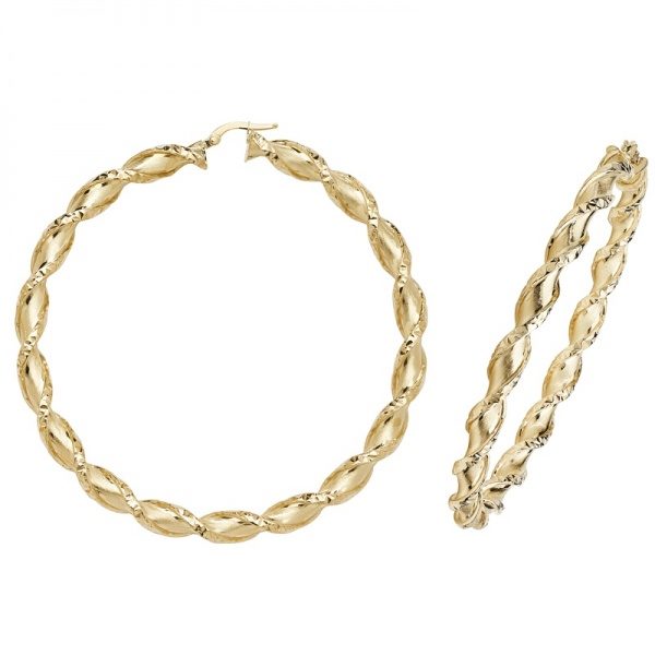 9 carat yellow gold twist earrings 60mm