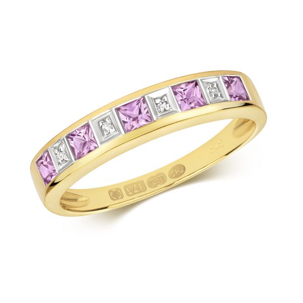 9 carat gold pink sapphire and diamond ring