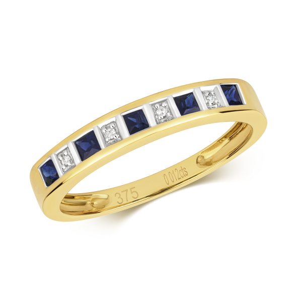 9 carat yellow gold sapphire and diamond eternity ring