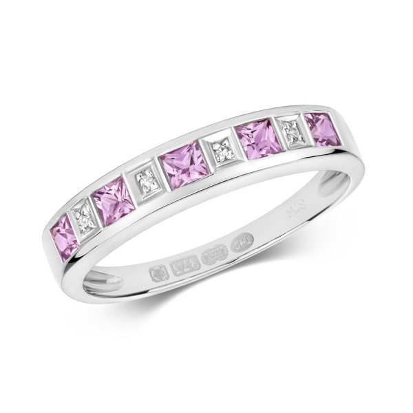9 carat white gold pink sapphire and diamond eternity ring