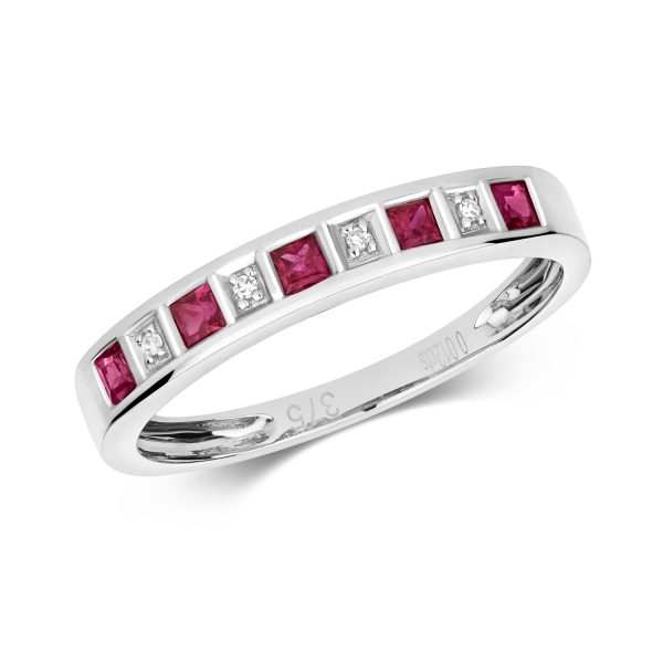 9 carat white gold ruby and diamond eternity ring