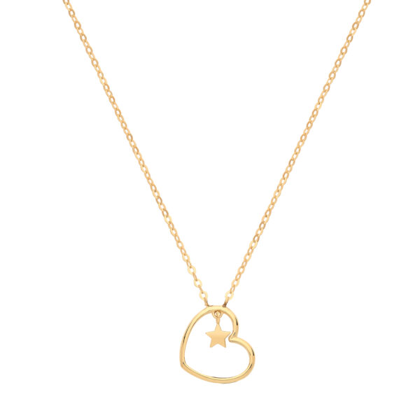 9 carat yellow gold heart charm pendant and chain