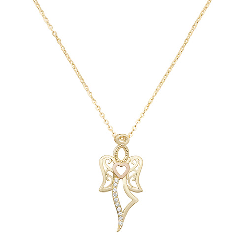 9 Carat Gold Ladies cubic zirconia Angel Pendant And Chain
