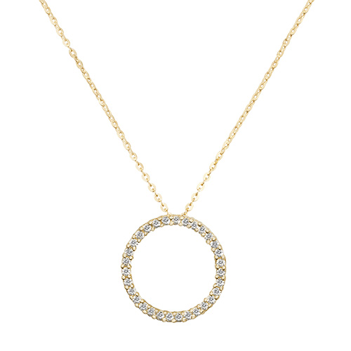 9 Carat Yellow Gold Cubic Zirconia Circle Pendant And Chain