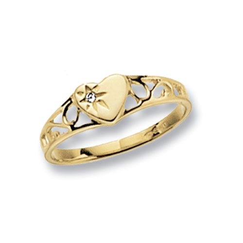 9 carat yellow gold heart shape maidens ring set with a cubic zirconia