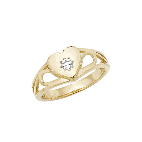 9 carat yellow gold babies ring set with a cubic zirconia