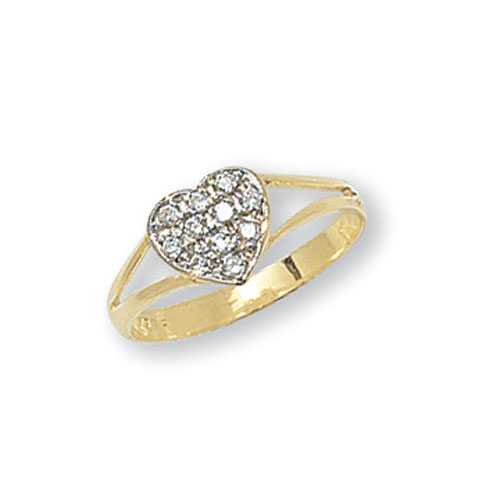 9 carat yellow gold heart shape baby ring with cubic zirconia