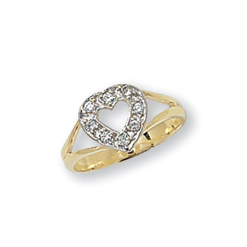 9 carat yellow gold cut out heart babies ring with cubic zirconias