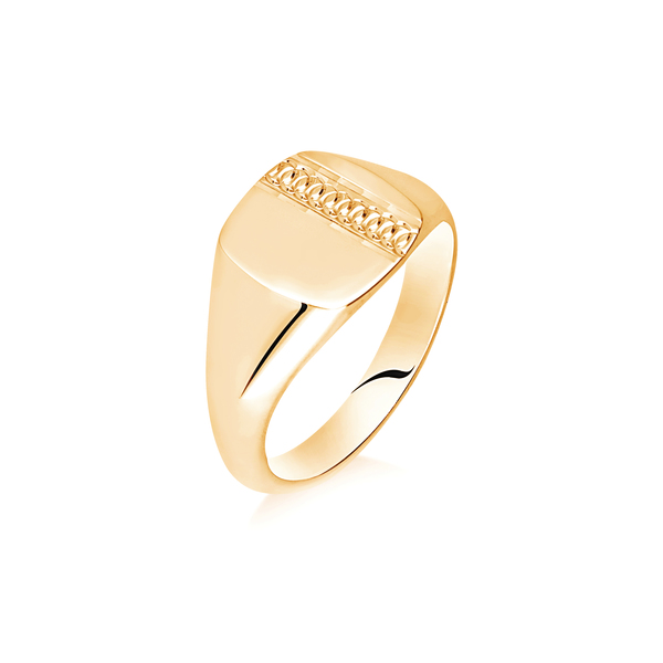 9 carat yellow gold patterned signet ring