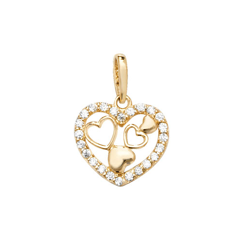 9 carat yellow gold cubic zirconia multiple heart pendant