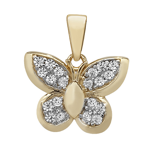 9 carat yellow gold cubic zirconia butterfly pendant