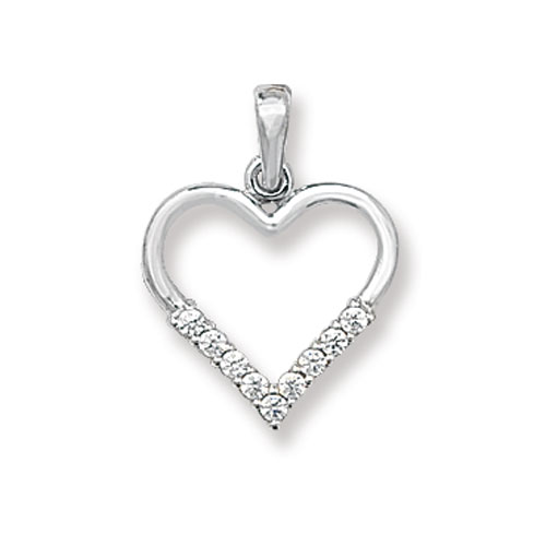 9 carat white gold cubic zirconia heart pendant