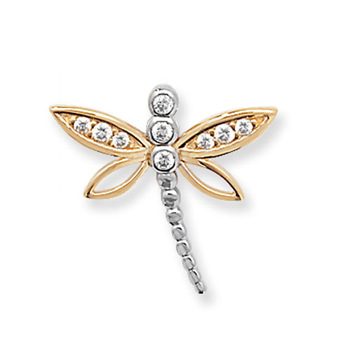 9 carat yellow and white gold cubic zirconia dragon fly pendant