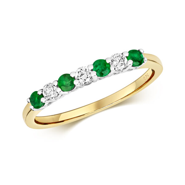 9 carat yellow gold emerald and diamond eternity ring