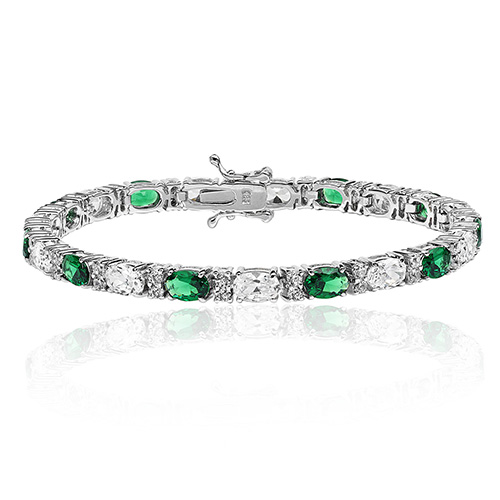 Sterling Silver Green And White Cubic Zirconia Line Bracelet