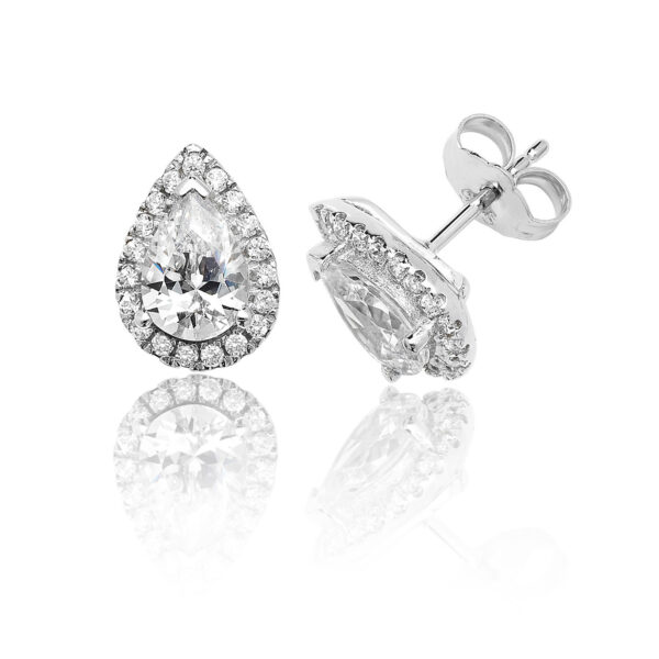 silver pear cz stud earrings