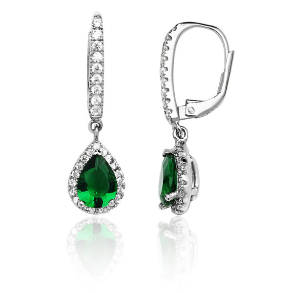Silver green cz earrings