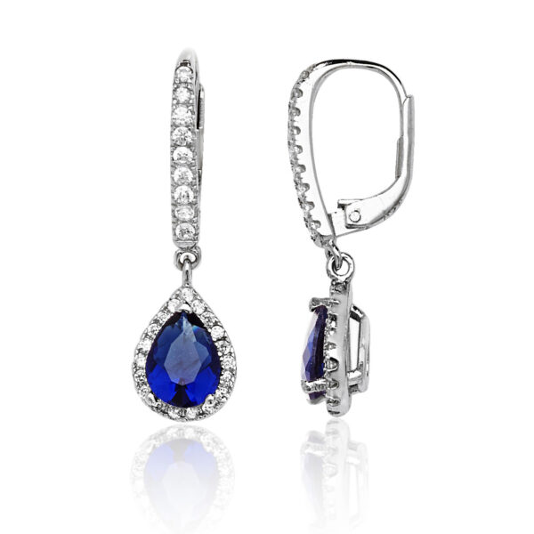 Silver blue and white cz drop earrings