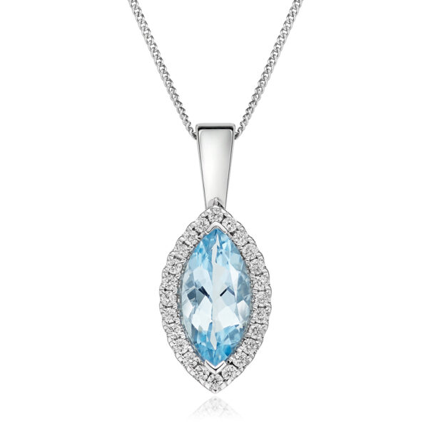 Aquamarine and Diamond Necklace 9ct Gold