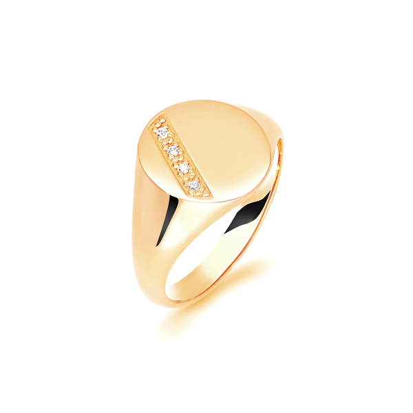 9 carat yellow gold oval signet ring diamond set