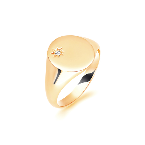 9 carat gold grain set diamond signet ring