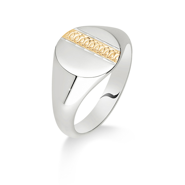 9 carat white & yellow gold oval signet