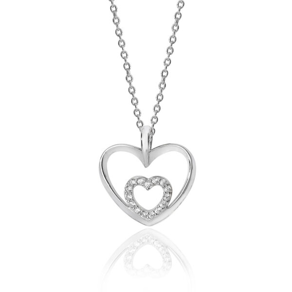 sterling silver double heart cz pendant and chain