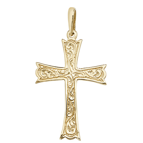 9 carat yellow gold patterned cross
