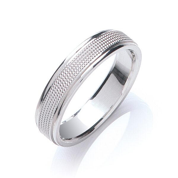 5mm Milgrain Centre Patterned Flat Court Wedding Ring