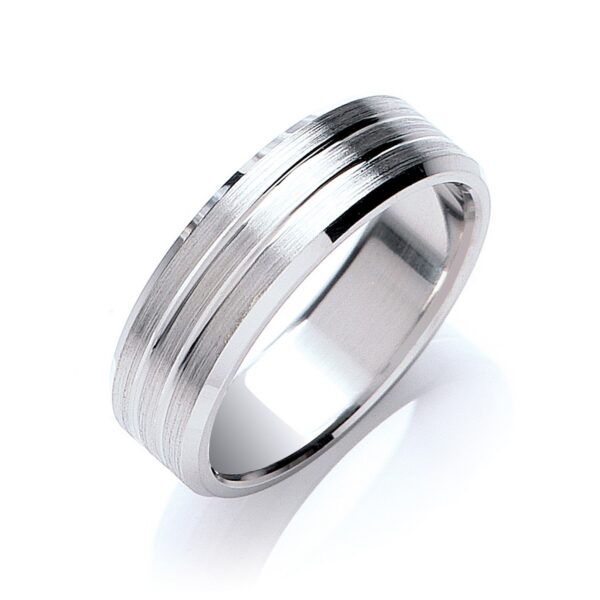 7mm Flat Court Double Track Line Bevelled Edge Wedding Ring