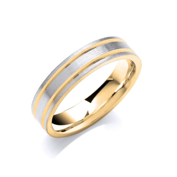 5mm Two Colour Track Line Patterned wedding Ring