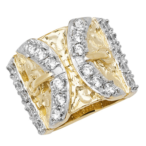 9 carat yellow gold cz buckle ring