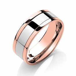 8mm Two Colour Patterned Wedding Ring