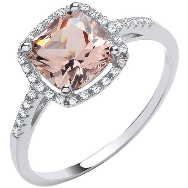 sterling silver synthetic morganite and cubic zirconia ring