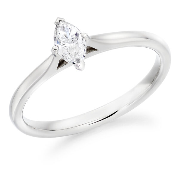 9 carat white gold solitaire marquise diamond ring