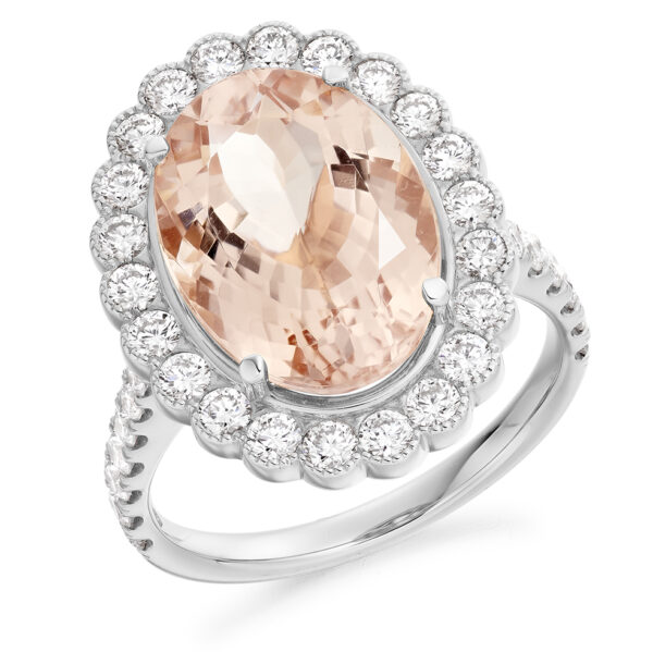 9 carat white gold diamond and morganite ring large