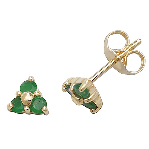 9 carat yellow gold emerald stud earrings