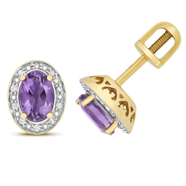 9 carat yellow gold oval amethyst and diamond earrings