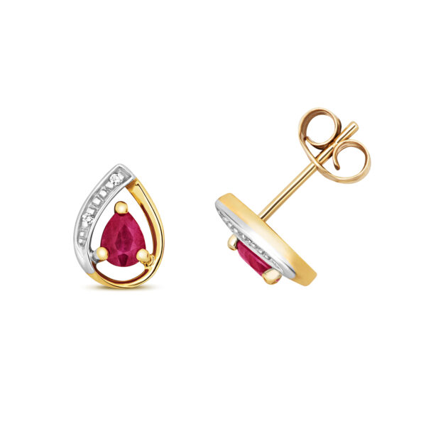 9 cart yellow gold ruby and diamond earrings
